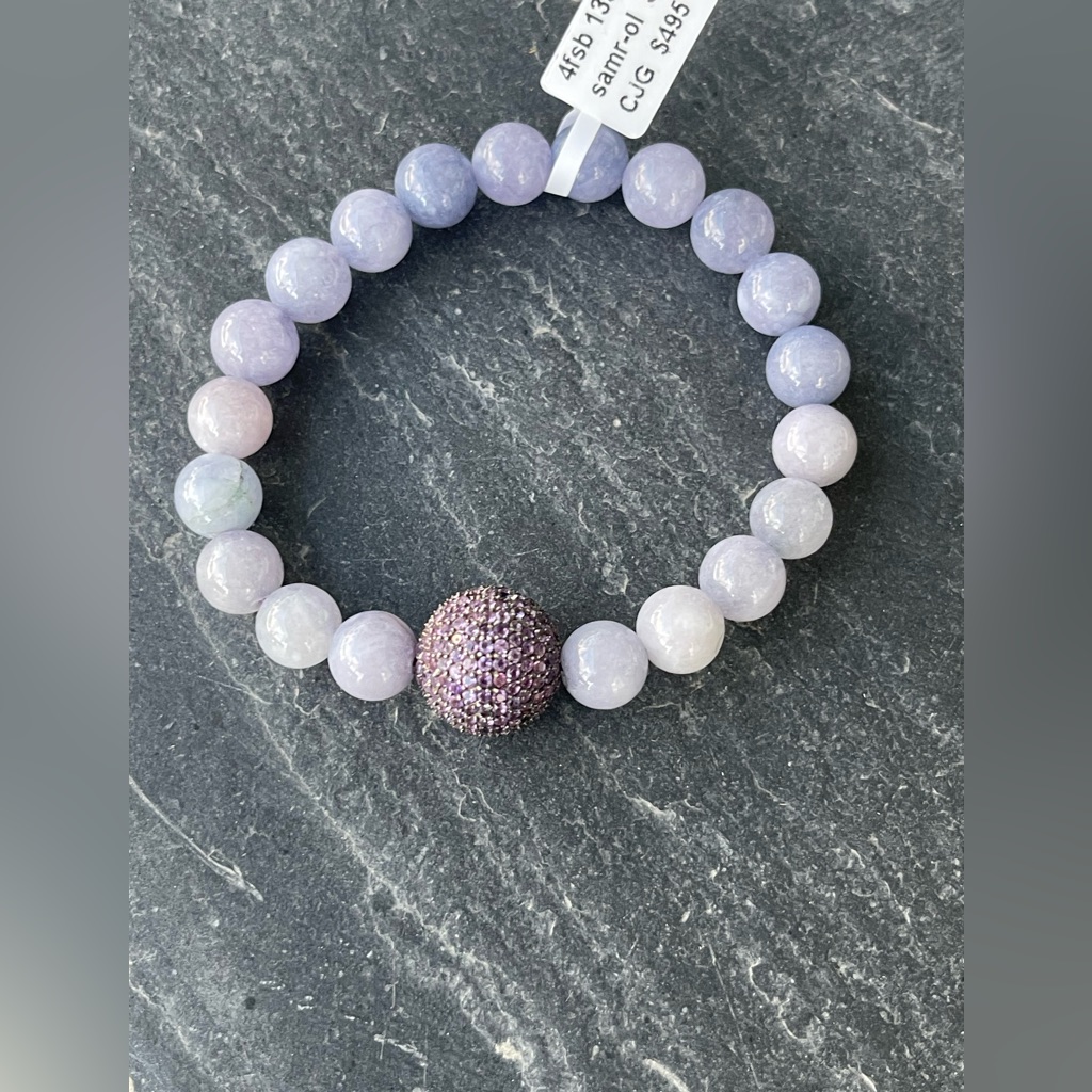 Elegant Tanzanite Purple Beads And Pave Amethyst Beaded Bracelet 6.5”